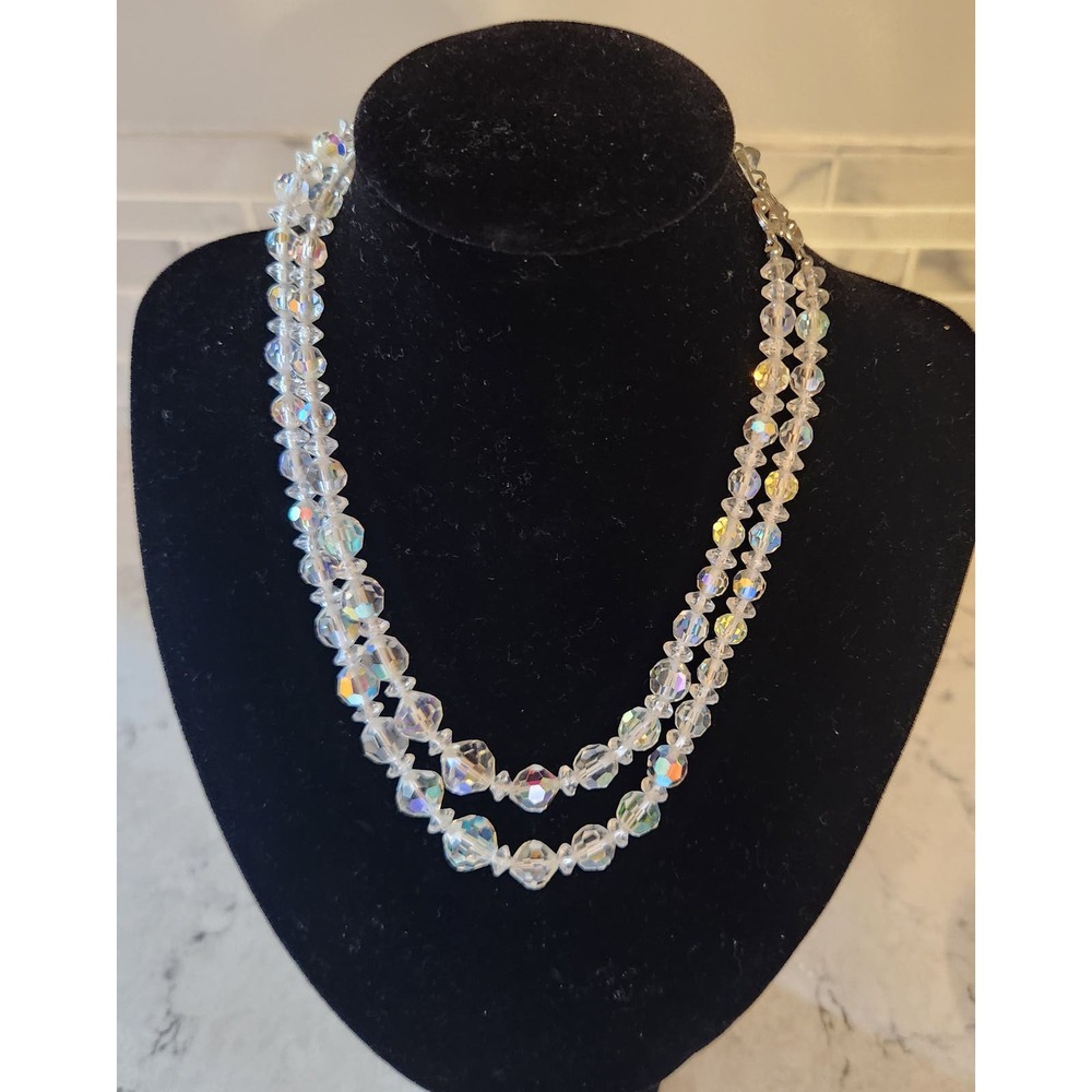 Vintage Aurora Borealis dbl Strand  1950's jewelry beaded necklace